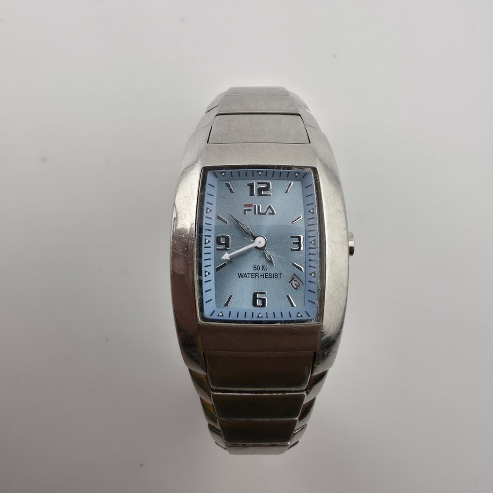 Fila Women’s Silver Tone Blue Dial Watch Stainless Steel New Battery Size 5.5